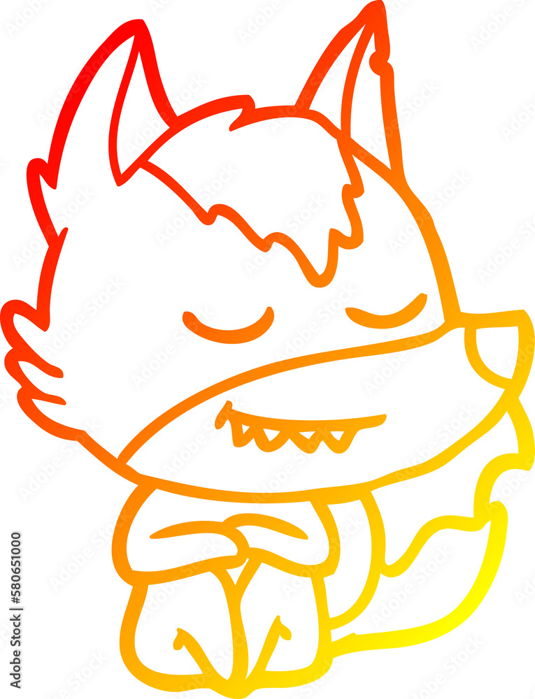 warm gradient line drawing friendly cartoon wolf sitting warm gradient line drawing friendly cartoon wolf sitting