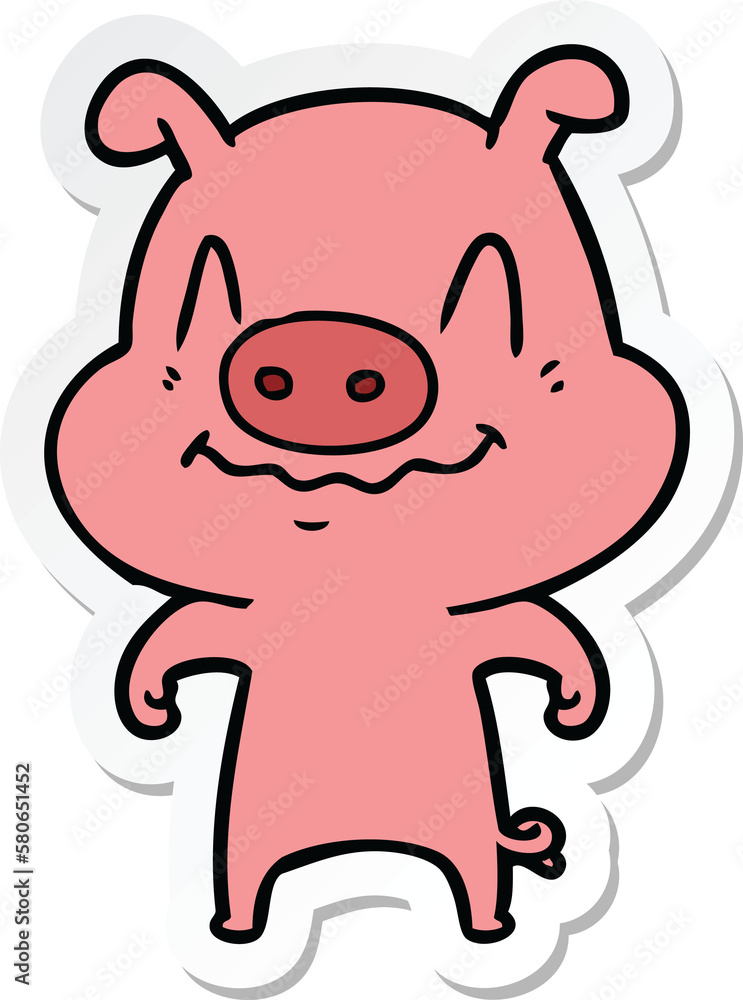 sticker of a nervous cartoon pig sticker of a nervous cartoon pig