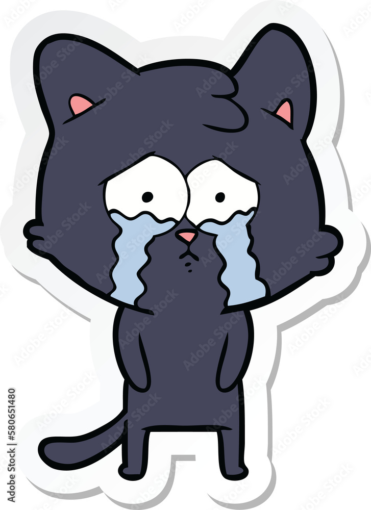 Obraz premium sticker of a cartoon crying cat