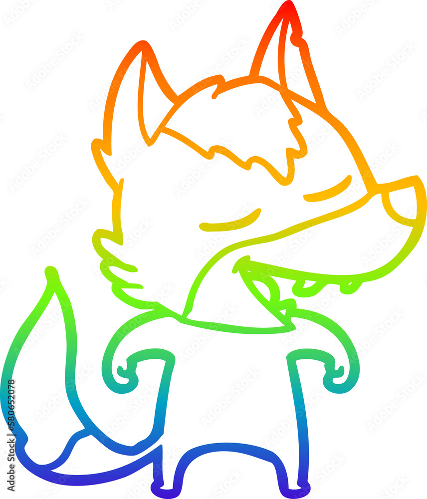Obraz premium rainbow gradient line drawing cartoon wolf laughing