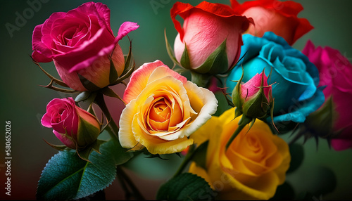 Springtime Splendor  Close-Up of Colorful Roses in a Vibrant Meadow  Valentine s Day and Mother s Day  Women s Day background. Generative AI