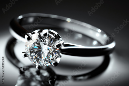 silver engagement ring with cut round diamond