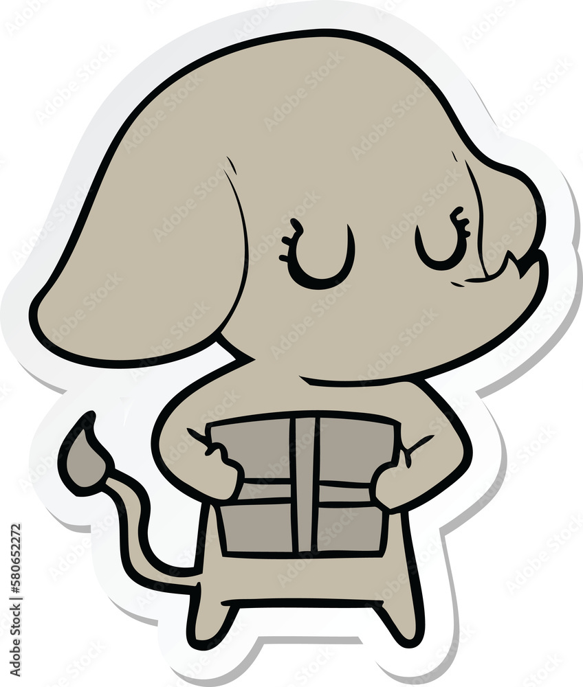 sticker of a cute cartoon elephant with gift sticker of a cute cartoon elephant with gift