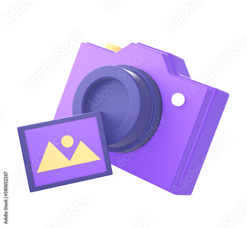 3d purple camera and image picture or photo icon for UI UX web mobile apps social media ads designs