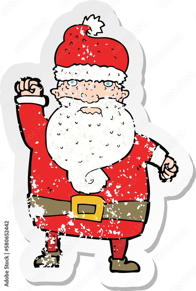 Obraz premium retro distressed sticker of a cartoon angry santa claus