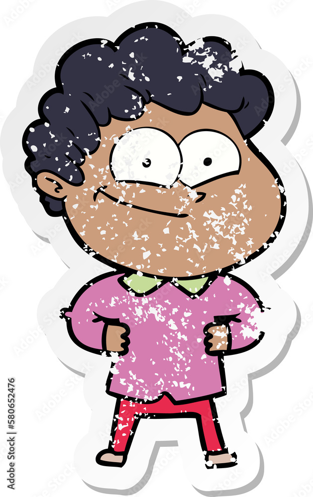 distressed sticker of a cartoon happy man distressed sticker of a cartoon happy man