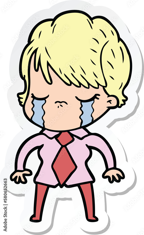 sticker of a cartoon woman crying sticker of a cartoon woman crying