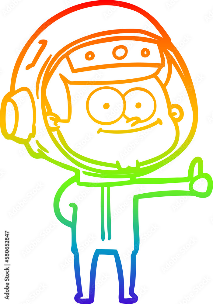 Obraz premium rainbow gradient line drawing happy astronaut cartoon