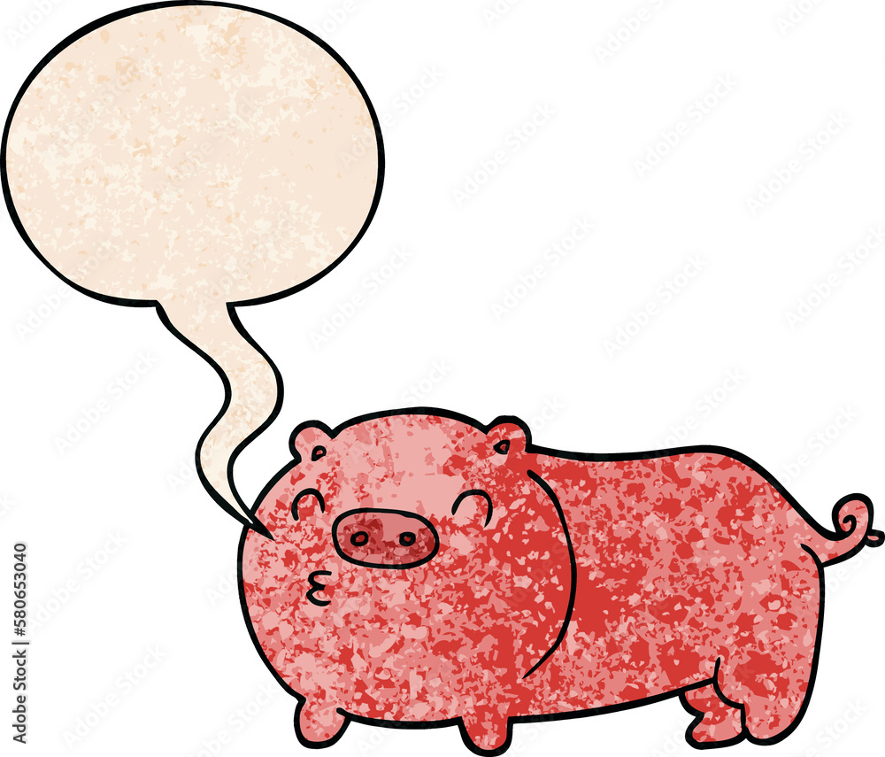 cartoon pig and speech bubble in retro texture style cartoon pig and speech bubble in retro texture style