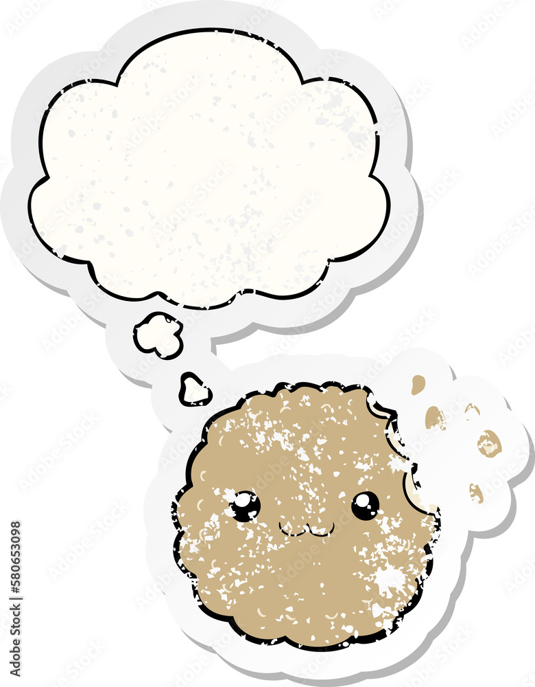 cartoon biscuit and thought bubble as a distressed worn sticker cartoon biscuit and thought bubble as a distressed worn sticker