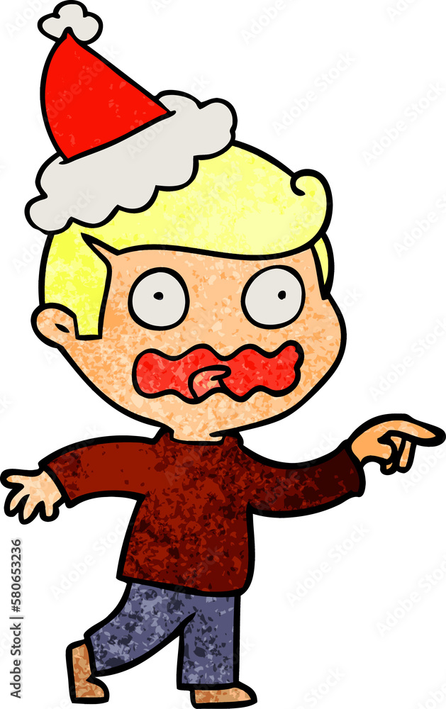 textured cartoon of a stressed out pointing wearing santa hat textured cartoon of a stressed out pointing wearing santa hat