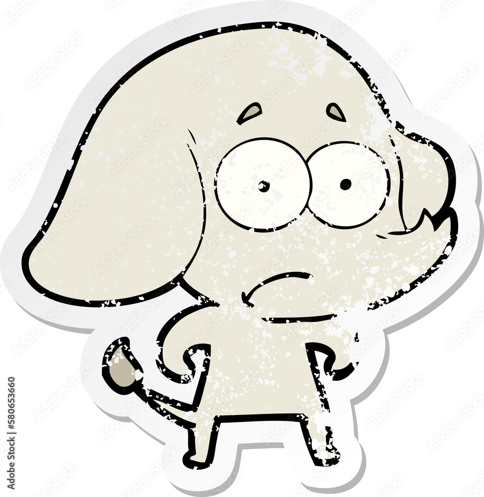 distressed sticker of a cartoon unsure elephant distressed sticker of a cartoon unsure elephant