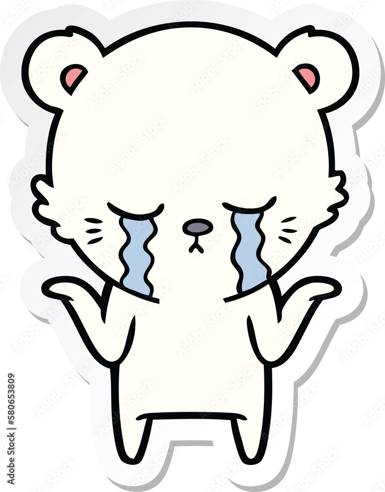 sticker of a crying cartoon polar bear shrugging shoulders sticker of a crying cartoon polar bear shrugging shoulders