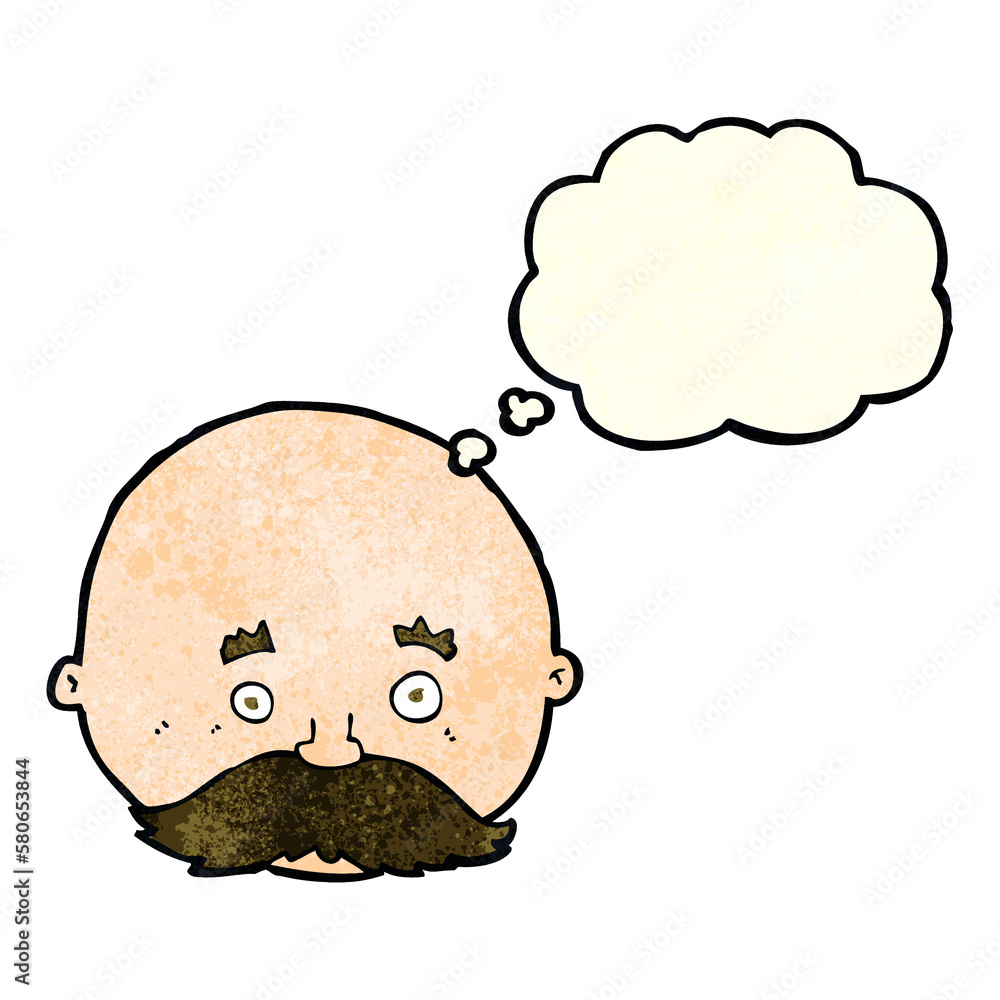 cartoon bald man with mustache with thought bubble cartoon bald man with mustache with thought bubble