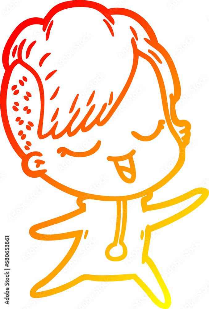 warm gradient line drawing happy cartoon girl in onesie warm gradient line drawing happy cartoon girl in onesie