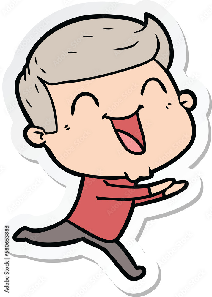 sticker of a cartoon man laughing