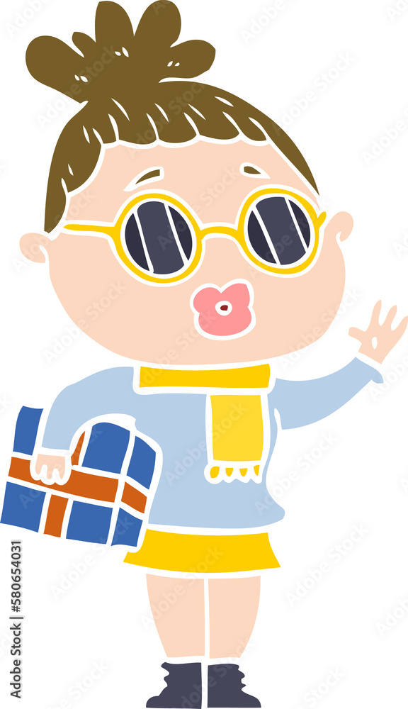 flat color style cartoon woman wearing sunglasses flat color style cartoon woman wearing sunglasses