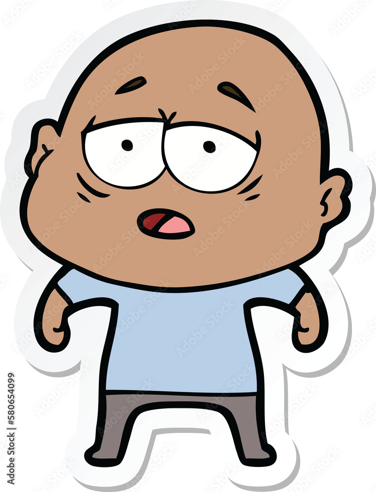 sticker of a cartoon tired bald man sticker of a cartoon tired bald man