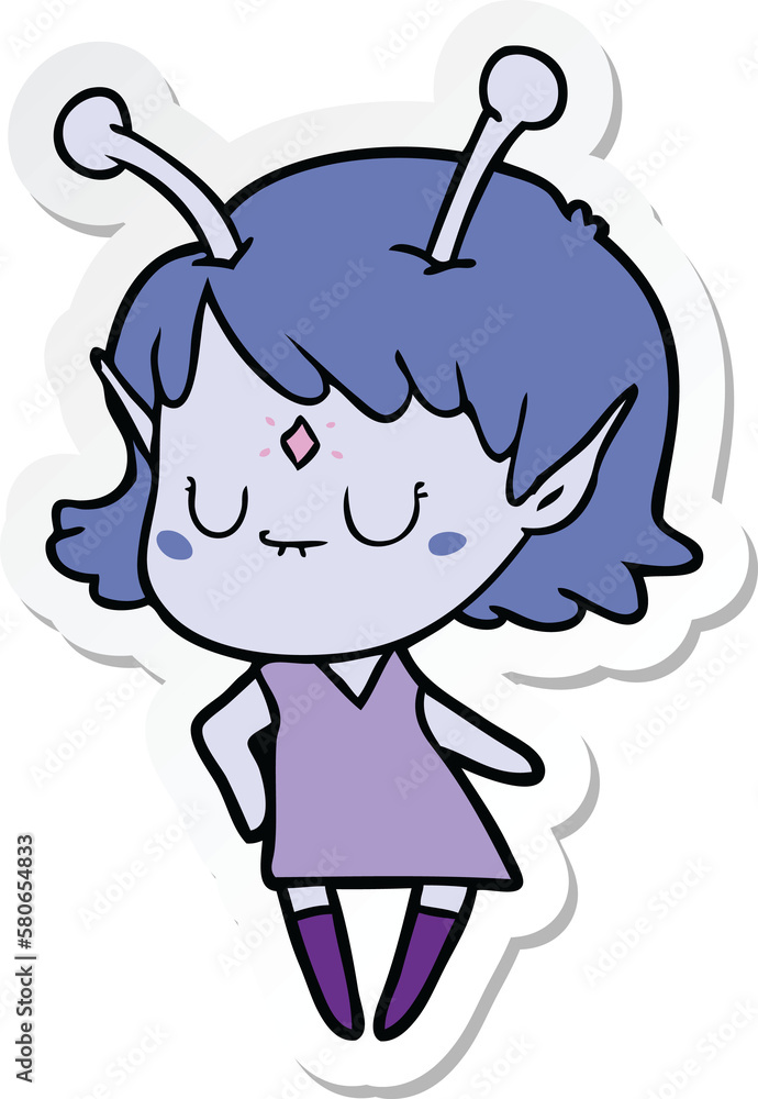 sticker of a cartoon alien girl sticker of a cartoon alien girl
