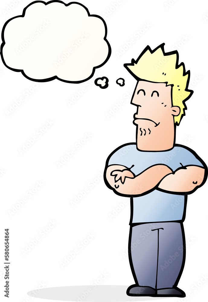 cartoon sulking man with thought bubble cartoon sulking man with thought bubble