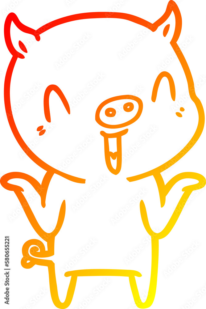warm gradient line drawing happy cartoon pig warm gradient line drawing happy cartoon pig