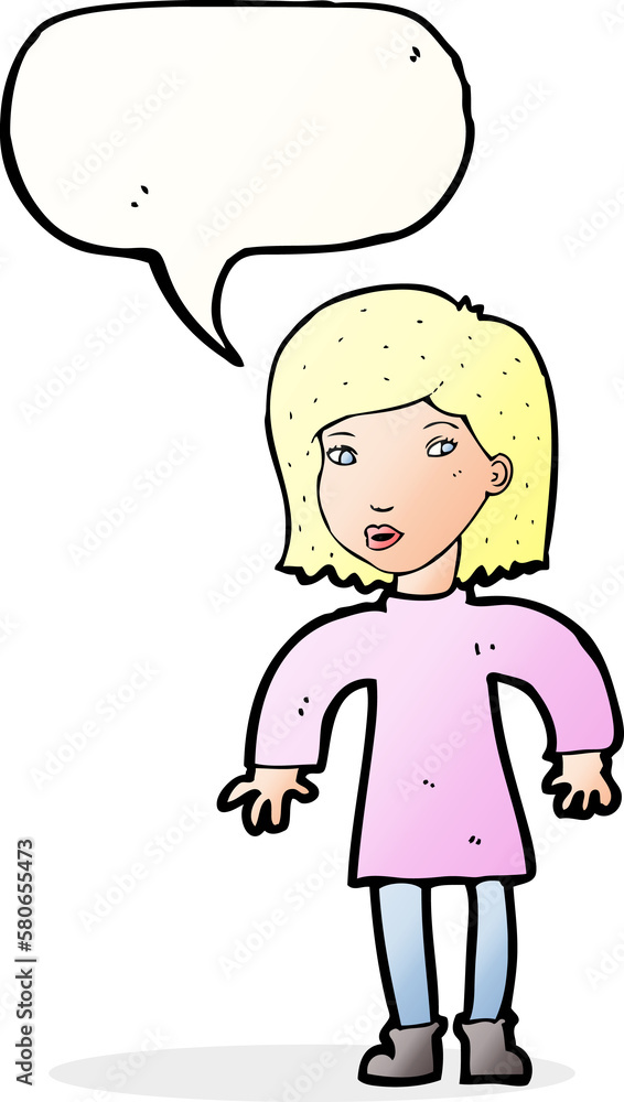 cartoon cautious woman with speech bubble cartoon cautious woman with speech bubble