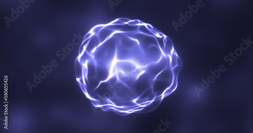 Abstract energy round sphere glowing with particle waves hi-tech digital magic abstract background