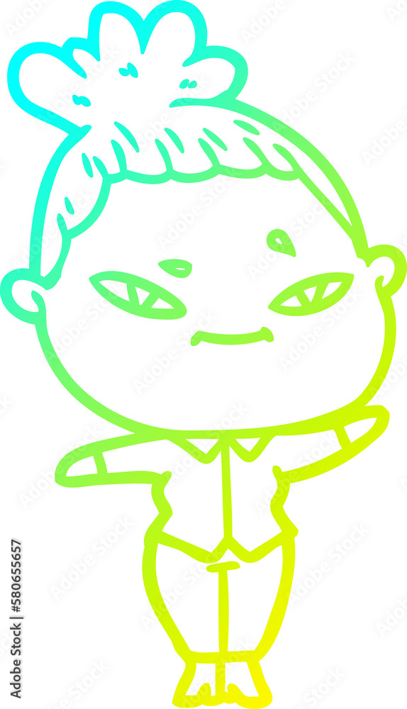 Fototapeta premium cold gradient line drawing cartoon woman