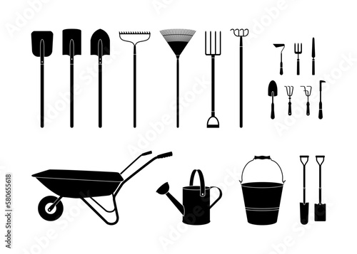 Wallpaper Mural Garden accessories in vector isolated on a white background. A set of garden hand tools for outdoor gardening and lawn care. Watering can. Gardening tools Torontodigital.ca
