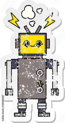 distressed sticker of a cute cartoon robot