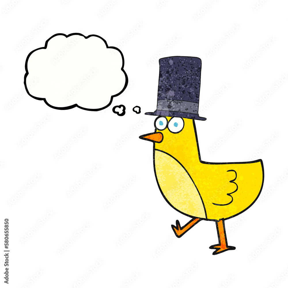 thought bubble textured cartoon bird wearing hat thought bubble textured cartoon bird wearing hat