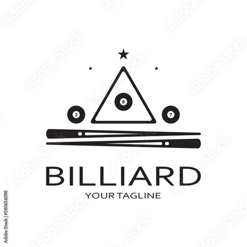 simple billiards logo template illustration with billiard balls and sticks,design for billiards booth,billiards business,bills competition,mobile billiards game,app,badge,billiards sport,vector