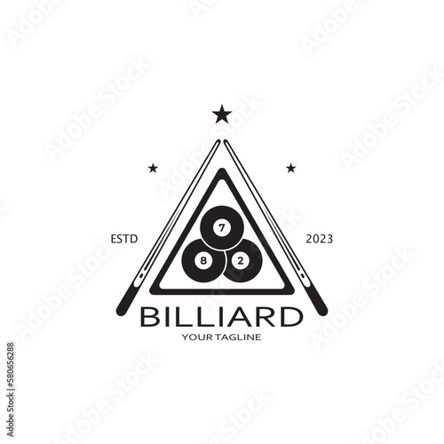 simple billiards logo template illustration with billiard balls and sticks,design for billiards booth,billiards business,bills competition,mobile billiards game,app,badge,billiards sport,vector
