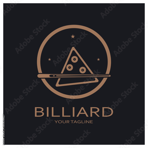 simple billiards logo template illustration with billiard balls and sticks,design for billiards booth,billiards business,bills competition,mobile billiards game,app,badge,billiards sport,vector