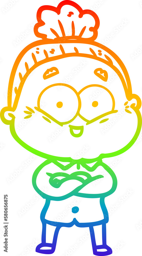 rainbow gradient line drawing cartoon happy old woman rainbow gradient line drawing cartoon happy old woman