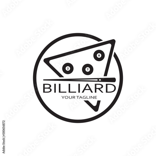 simple billiards logo template illustration with billiard balls and sticks,design for billiards booth,billiards business,bills competition,mobile billiards game,app,badge,billiards sport,vector