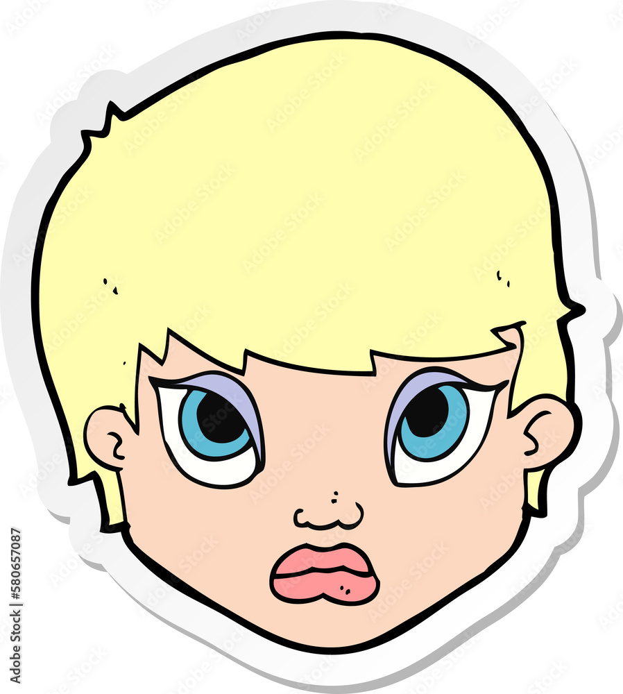 sticker of a cartoon sulking woman sticker of a cartoon sulking woman