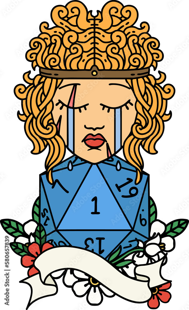 crying human barbarian with natural one d20 roll illustration crying human barbarian with natural one d20 roll illustration