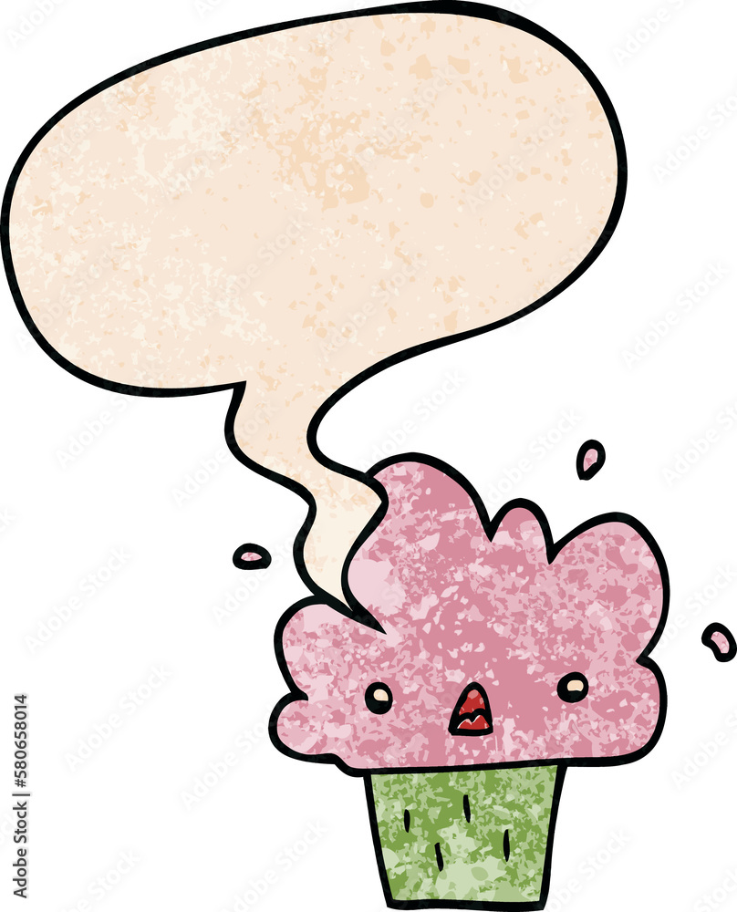 cartoon cupcake and speech bubble in retro texture style cartoon cupcake and speech bubble in retro texture style