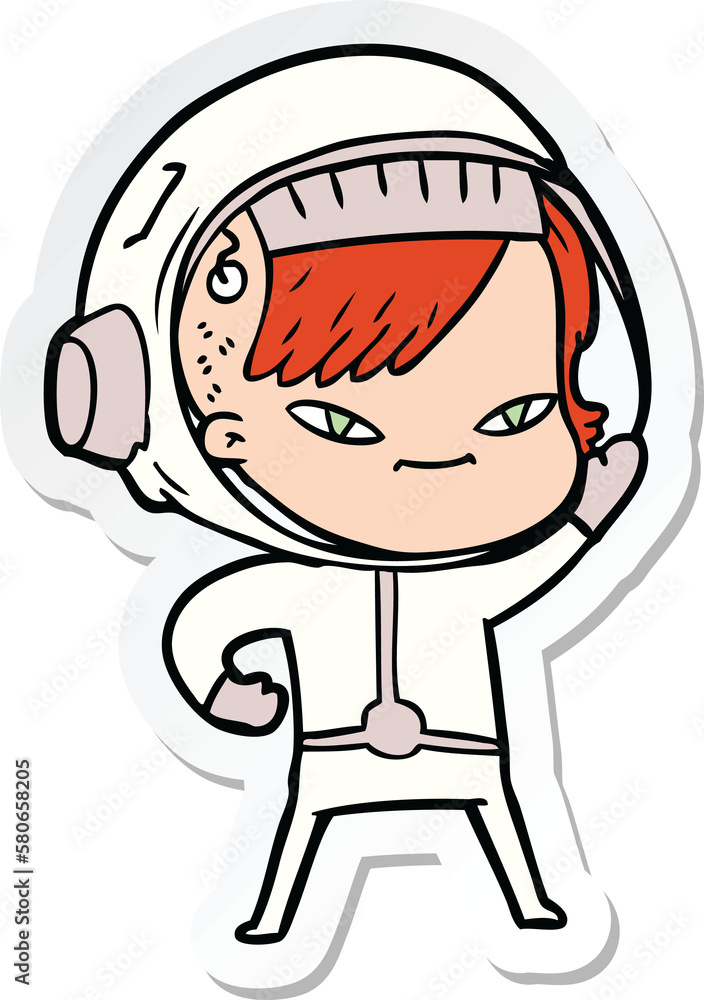 sticker of a cartoon astronaut woman