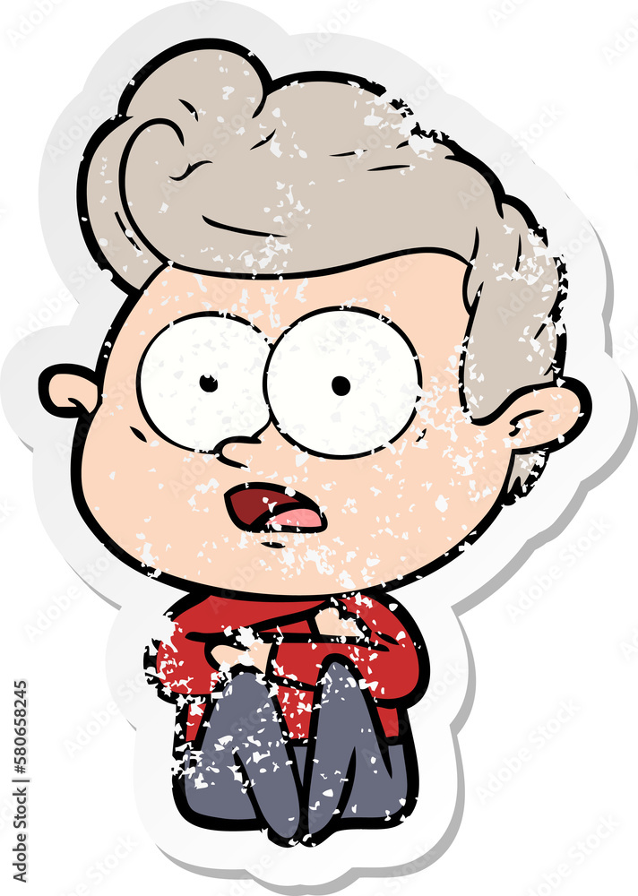 distressed sticker of a cartoon staring man distressed sticker of a cartoon staring man