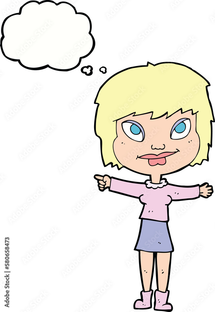 cartoon woman pointing with thought bubble cartoon woman pointing with thought bubble