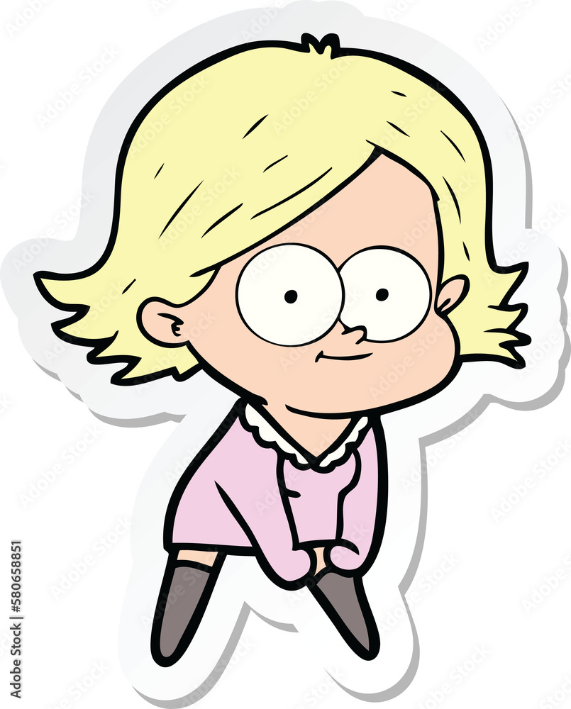 sticker of a happy cartoon girl sticker of a happy cartoon girl