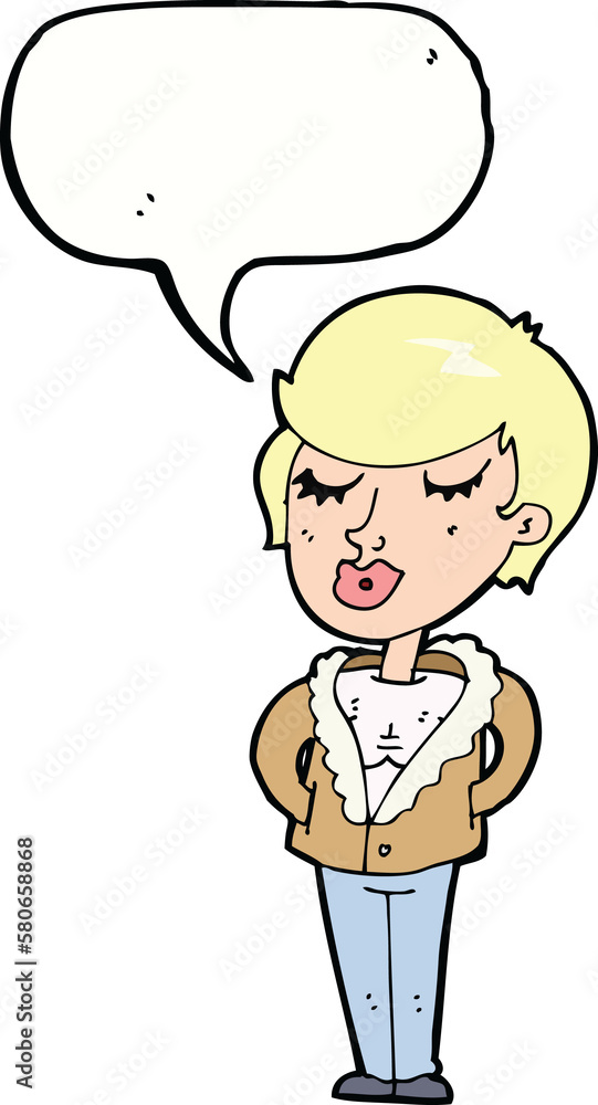 cartoon cool relaxed woman with speech bubble cartoon cool relaxed woman with speech bubble