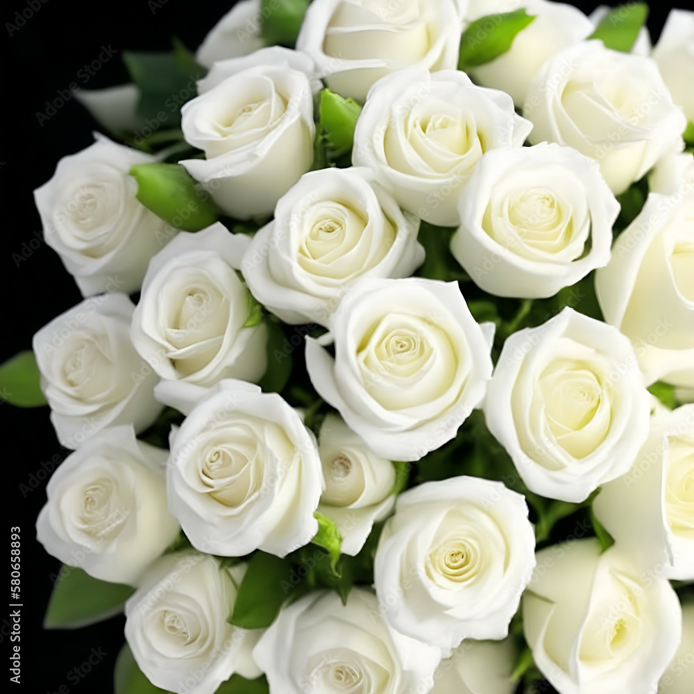 Fototapeta premium white roses bouquet - white roses love - White flowers - Generative AI