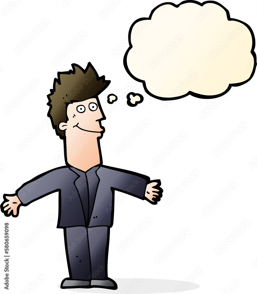 cartoon happy man with thought bubble cartoon happy man with thought bubble