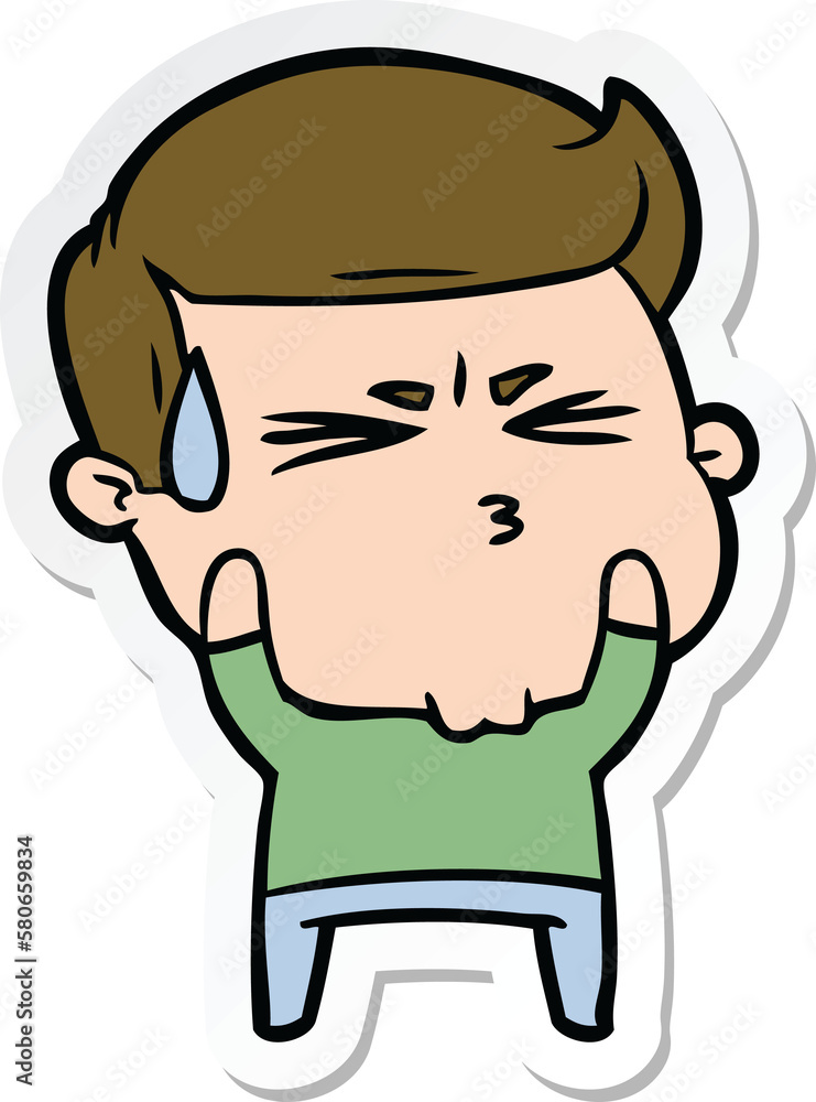 sticker of a cartoon frustrated man