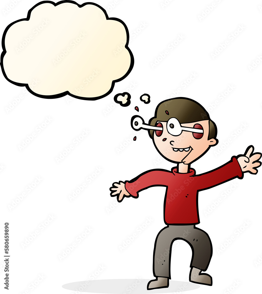 cartoon amazed boy with thought bubble cartoon amazed boy with thought bubble