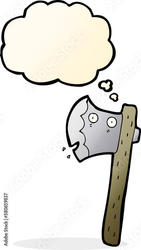 cartoon axe with thought bubble