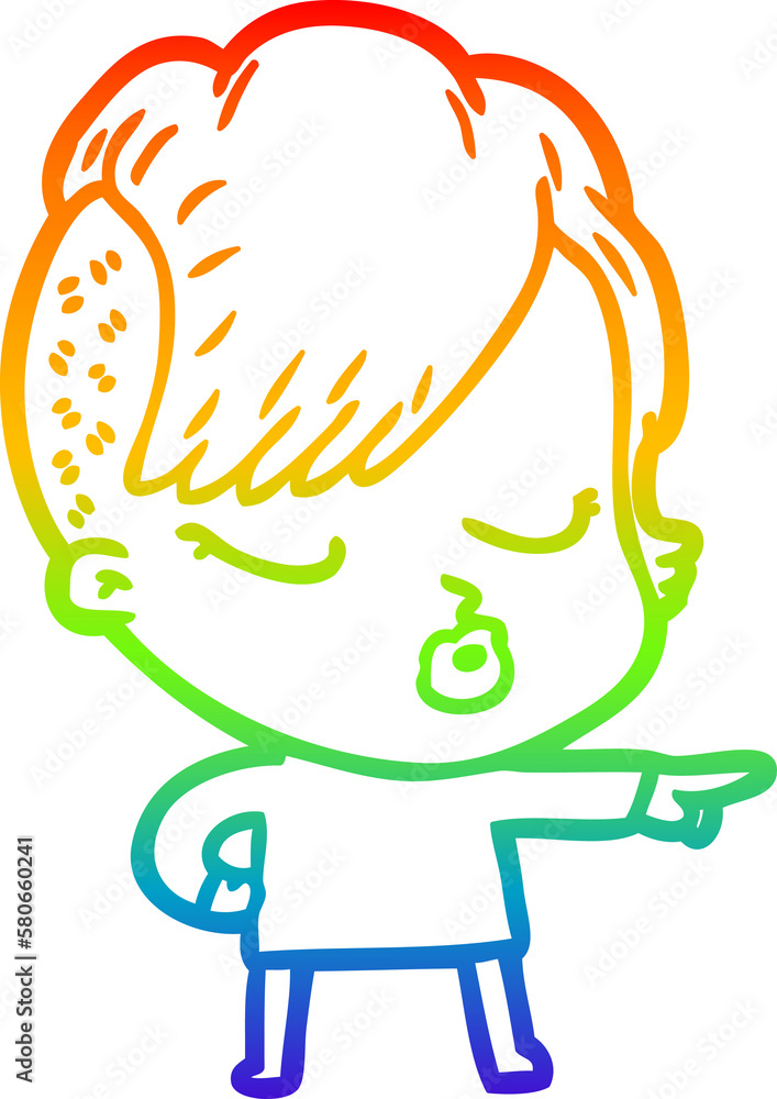 rainbow gradient line drawing cartoon pretty hipster girl rainbow gradient line drawing cartoon pretty hipster girl